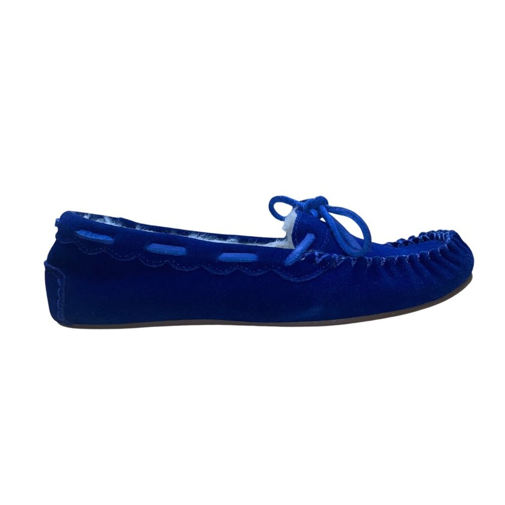 Talbots Women’s Blue Velvet Faux Fur-Lined Top Sider Moccasin Slippers Size 6M